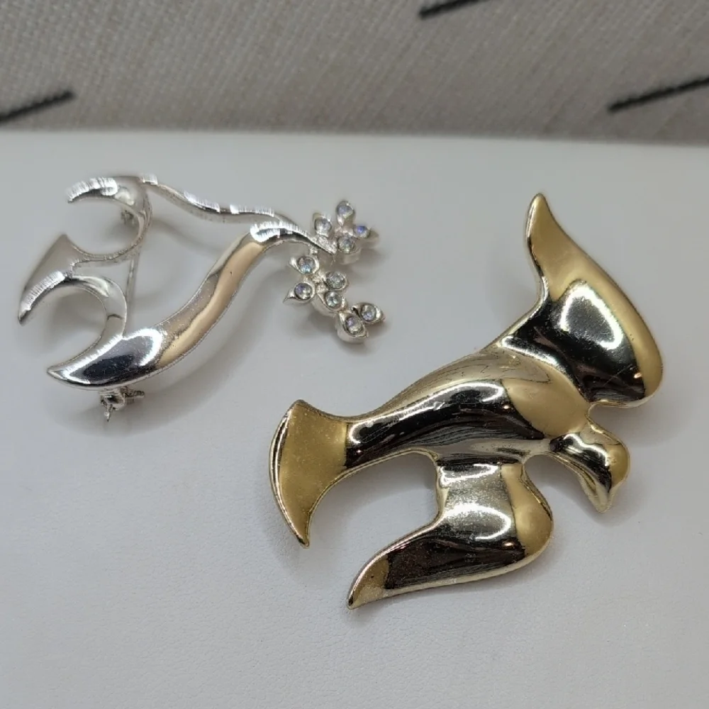 Modernist Abstract Brooch Pin Lot | Gold & Silver Tone (2)